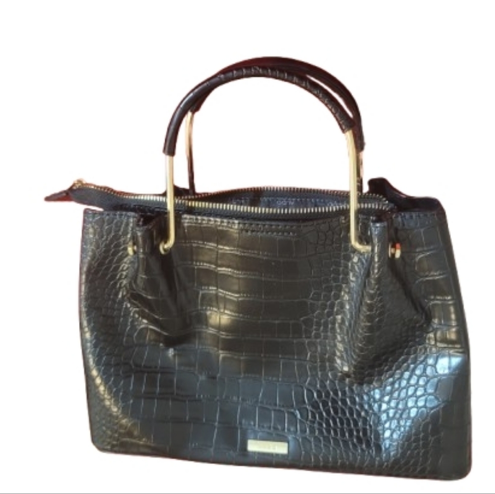 Aldo Black Crocodile-Embossed Satchel - Picture 4 of 6
